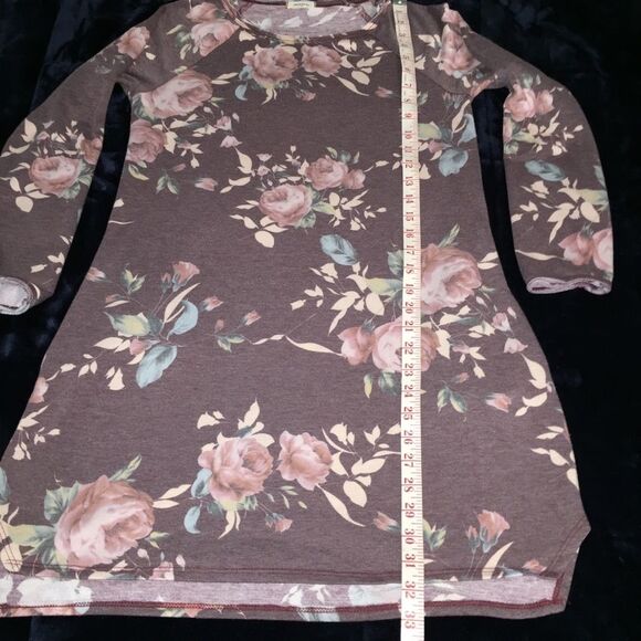 Floral Pocket Dress Sz M 12 PM by Mon Ami Long Sleeve Crew Neck - Picture 3 of 8